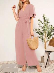 SHEIN Clasi 交疊領腰帶闊腿連體褲