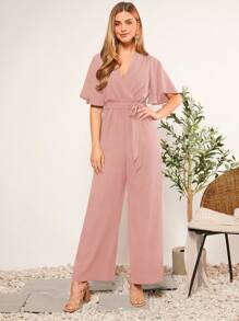 SHEIN Clasi 交疊領腰帶闊腿連體褲