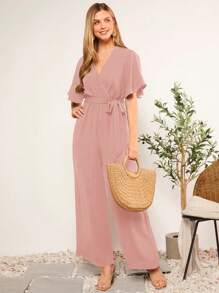 SHEIN Clasi 交疊領腰帶闊腿連體褲