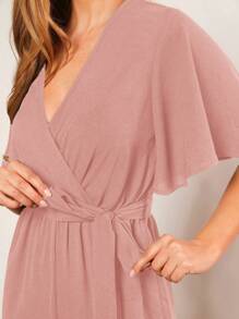 SHEIN Clasi 交疊領腰帶闊腿連體褲