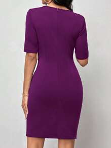 SHEIN Clasi 素色圍裹下擺緊身連衣裙 - 紫色 - 查看 2