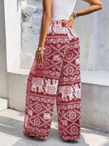 SHEIN Frenchy Elephant Print Wide Leg Pants Winter - Red and White - View 2