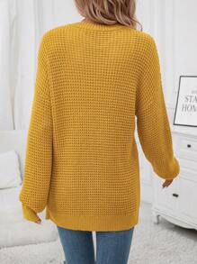 SHEIN Clasi Dual Pocket Drop Shoulder Cardigan - Mustard Yellow - View 2