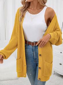 SHEIN Clasi Dual Pocket Drop Shoulder Cardigan - Mustard Yellow - View 5