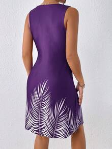 SHEIN VCAY Vestido tank con estampado de hoja con diseño de fruncido - Morado - Ver 2