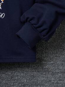 SHEIN Leap Crew 男小童字母圖案拼接領POLO衫 - 藏蓝色 - 查看 3