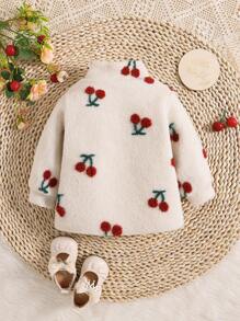 Baby Girl Cherry Pattern Zip Up Teddy Coat - Apricot - View 2