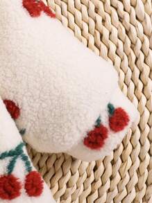 Baby Girl Cherry Pattern Zip Up Teddy Coat - Apricot - View 4