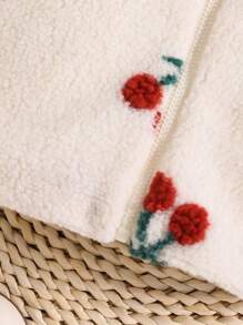 Baby Girl Cherry Pattern Zip Up Teddy Coat - Apricot - View 5