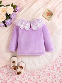 Baby Girl Contrast Lace Ruffle Trim Keyhole Back Tee - Lilac Purple - View 2