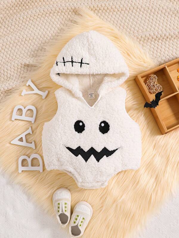 Baby Boy Cartoon Embroidery Hooded Teddy Bodysuit