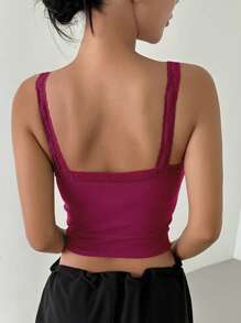 DAZY Lace Trim Crop Cami Top - Hot Pink - View 2