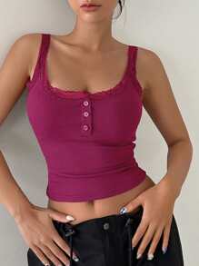 DAZY Lace Trim Crop Cami Top - Hot Pink - View 4