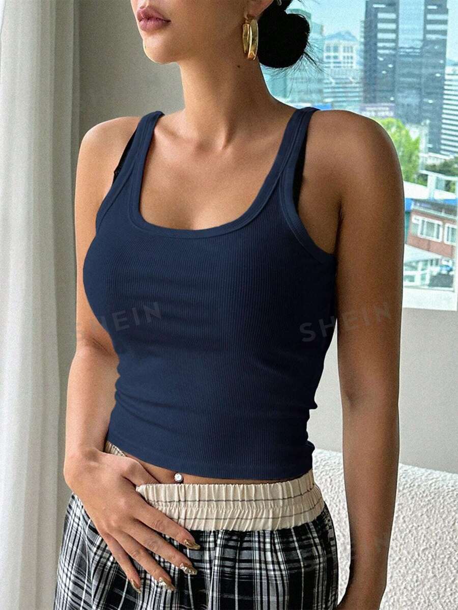Tricot plin din tricot cu nervuri - Albastru marin - Vizualizare 1