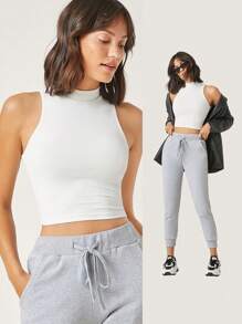 SHEIN BASICS 素色短版繞頸上衣