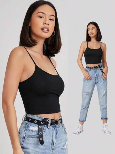 SHEIN BASICS Solid Form Fitted Crop Cami Top/Summer