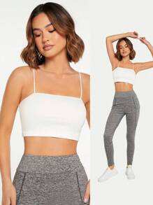 SHEIN BASICS Top de tirantes corto unicolor - Blanco - Ver 1