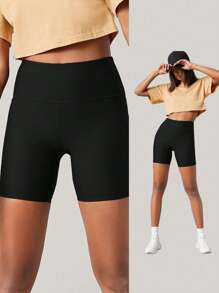 SHEIN BASICS Wide Waistband Solid Biker Shorts