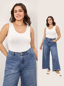 SHEIN BASICS Plus Solid Slim Tank Top - White - View 1