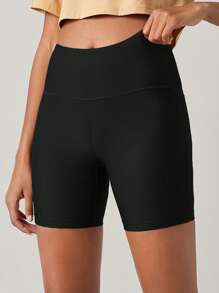 SHEIN BASICS Wide Waistband Solid Biker Shorts