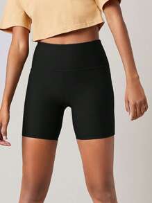 SHEIN BASICS Wide Waistband Solid Biker Shorts