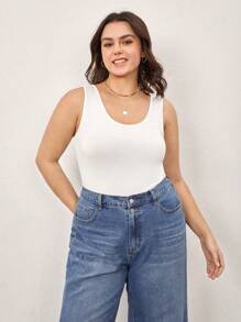 SHEIN BASICS Plus Solid Slim Tank Top - White - View 6