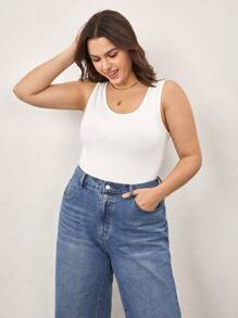 SHEIN BASICS Plus Solid Slim Tank Top - White - View 4
