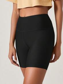 SHEIN BASICS Wide Waistband Solid Biker Shorts