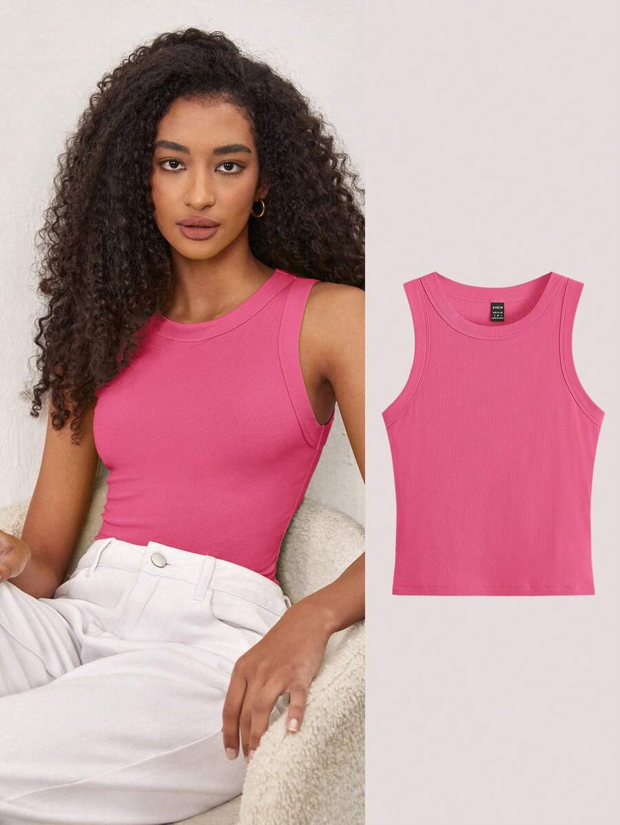 SHEIN BASICS Top sans manches unicolore ajusté