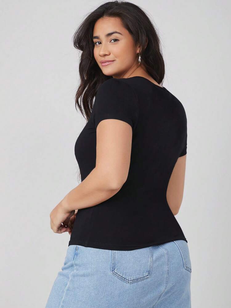Plus Round Neck Solid Slim Tee/Summer