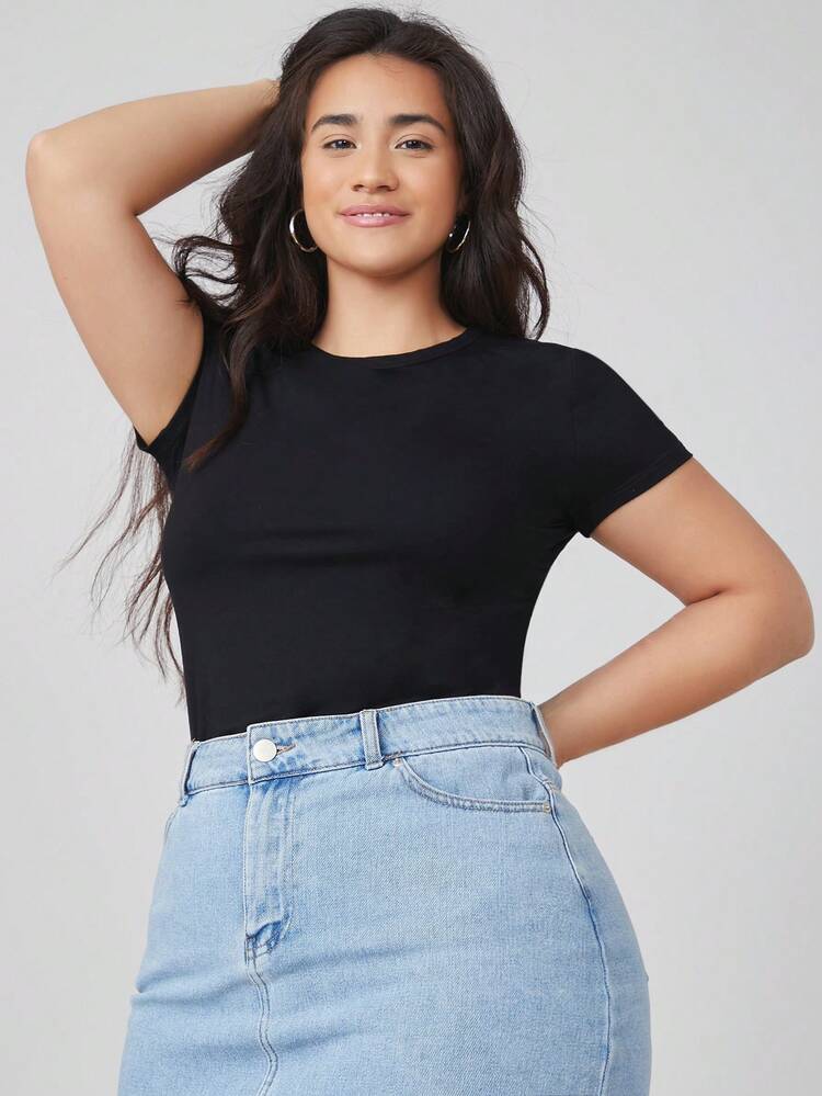 Plus Round Neck Solid Slim Tee/Summer