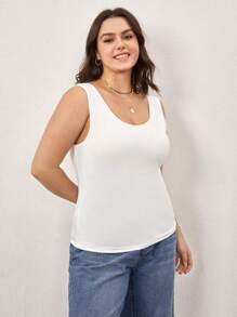 SHEIN BASICS Plus Solid Slim Tank Top - White - View 7