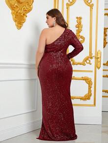 大碼晚宴禮服裙（重工款） - 酒紅色 - 查看 2