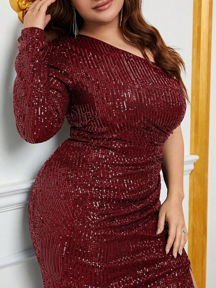 大碼晚宴禮服裙（重工款） - 酒紅色 - 查看 6