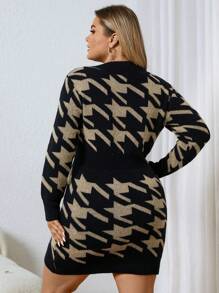 Celure 大碼千鳥格圖案毛衣洋裝不附腰帶 - 彩色 - 查看 2