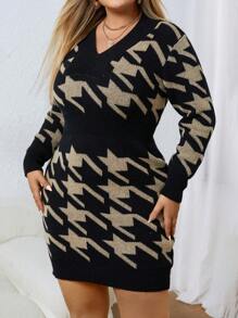 Celure 大碼千鳥格圖案毛衣洋裝不附腰帶 - 彩色 - 查看 3