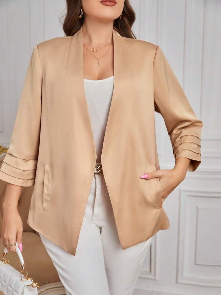 Plus Solid Open Front Blazer In Fall/Winter