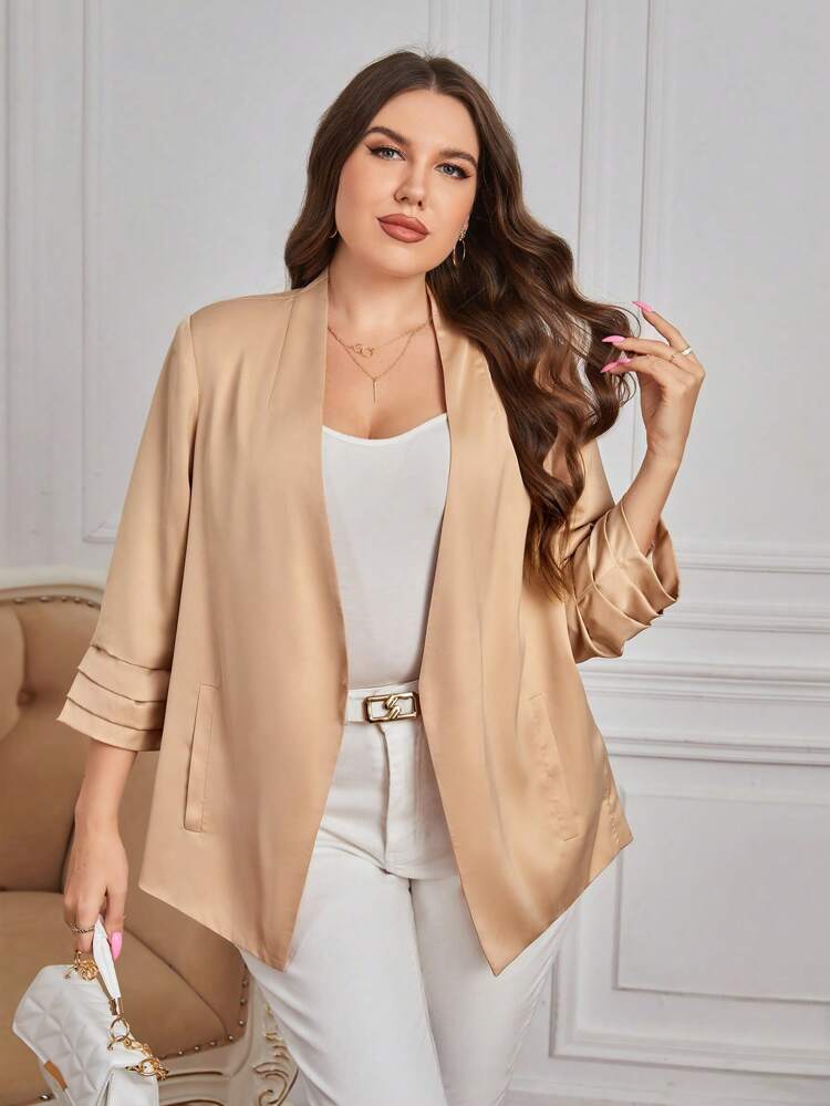 Plus Solid Open Front Blazer In Fall/Winter