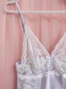 Vestido de dormir de tirantes con encaje en contraste - Blanco - Ver 3