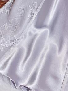 Vestido de dormir de tirantes con encaje en contraste - Blanco - Ver 4