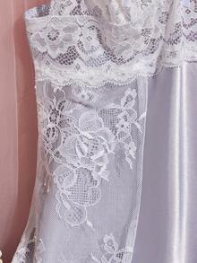 Vestido de dormir de tirantes con encaje en contraste - Blanco - Ver 5