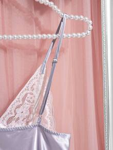 Vestido de dormir de tirantes con encaje en contraste - Blanco - Ver 6