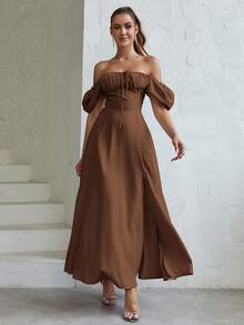 PARTHEA 休閒拉鍊 高衩 胸部褶皺純色女士連衣裙