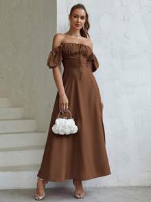 PARTHEA 休閒拉鍊 高衩 胸部褶皺純色女士連衣裙