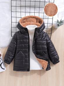 SHEIN Áo khoác trẻ em lót nhiệt có mũ trùm đầu có đệm - màu đen - Xem 1