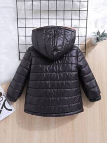 SHEIN Áo khoác trẻ em lót nhiệt có mũ trùm đầu có đệm - màu đen - Xem 2