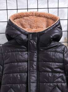 SHEIN Áo khoác trẻ em lót nhiệt có mũ trùm đầu có đệm - màu đen - Xem 4