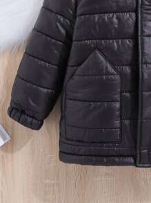 SHEIN Áo khoác trẻ em lót nhiệt có mũ trùm đầu có đệm - màu đen - Xem 5