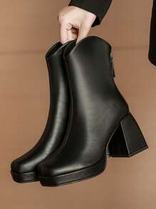 Của phụ nữ Gót thô Đen Cổ điển Đúng mốt Giày ống - màu đen - Xem 1