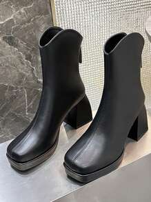 Của phụ nữ Gót thô Đen Cổ điển Đúng mốt Giày ống - màu đen - Xem 3